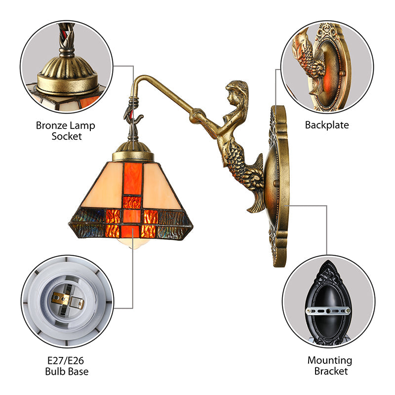 BowLift | 1 Head Wall Mounted Lamp Tiffany Diamond Orange Colored Glass Wall Lamp Light