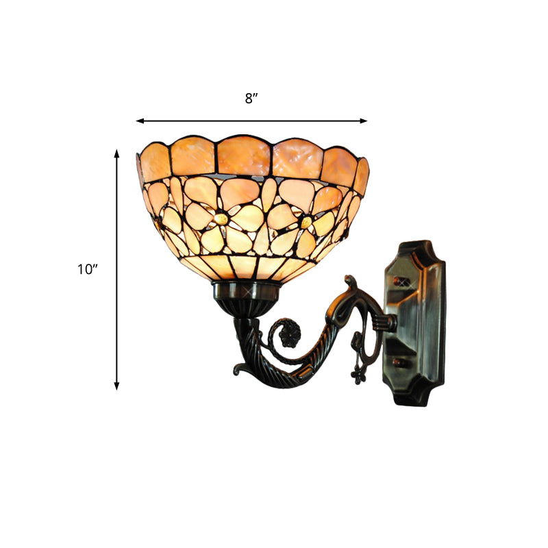 BowLift | 1 Head Wall Lamp Tiffany Bowl Orange Shell Wall Lamp with Curved Arm