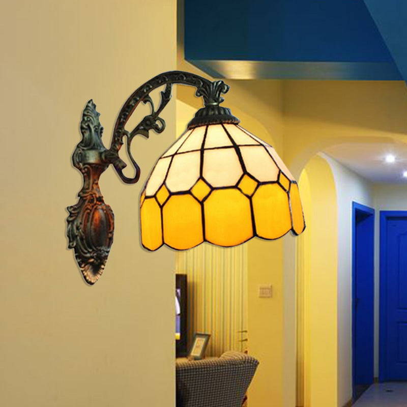 BowLift | Yellow Dome Wall Mount Lighting Tiffany Style 1 Light Wall Sconce Lamp with Curved Arm