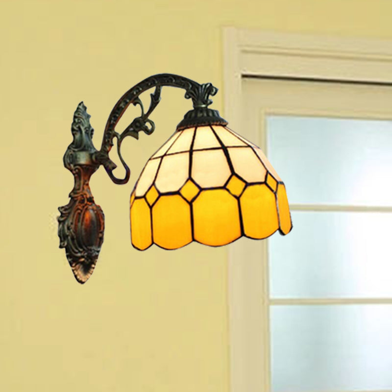 BowLift | Yellow Dome Wall Mount Lighting Tiffany Style 1 Light Wall Sconce Lamp with Curved Arm
