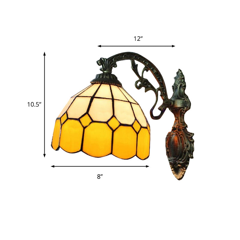 BowLift | Yellow Dome Wall Mount Lighting Tiffany Style 1 Light Wall Sconce Lamp with Curved Arm