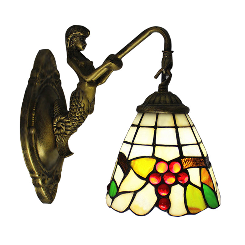 BowLift | 1 Light Mermaid Wall Mounted Light with Fruit Pattern Stained Glass Mini Wall Light Illumination