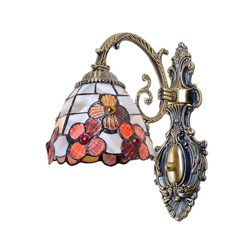 BowLift | Bowl-shaped Wall-mounted Light with Stained Glass 1-Light Wall Lighting with Floral Pattern in Antique Brass