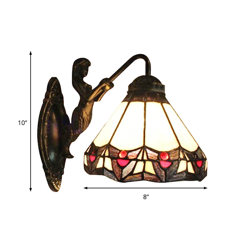 BowLift | Beige Glass Cone Wall Mounted Light Tiffany 1 Head Antique Bronze Wall Lamp for Hallway