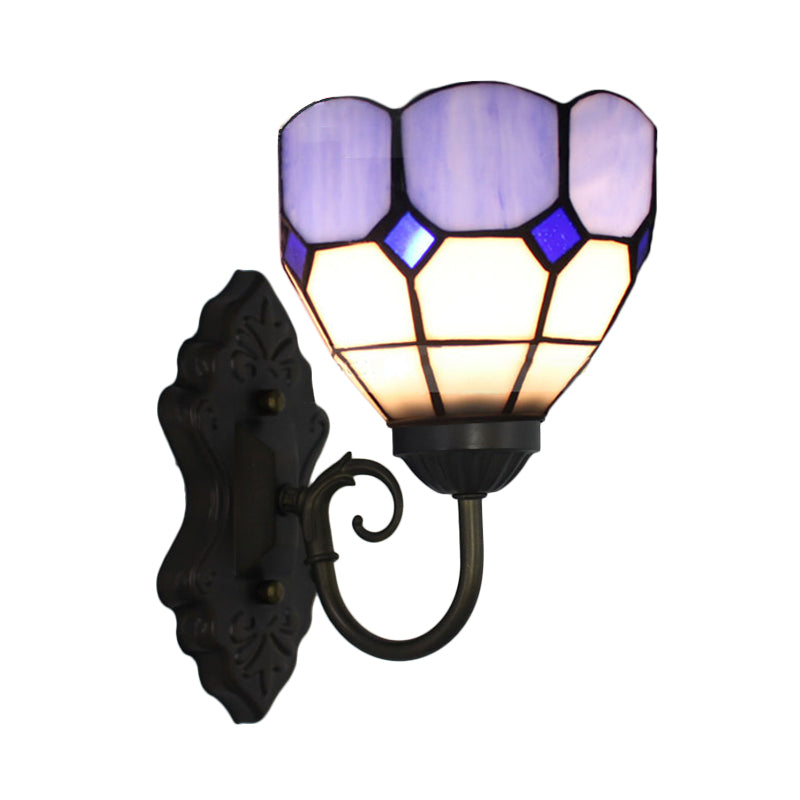 BowLift | Diamond Pattern Wall Lamp Tiffany Green/Blue Glass 1 Head Black Wall Mounted Light