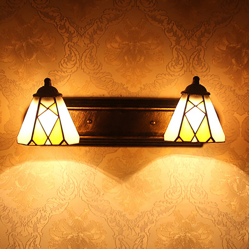 BowLift | Yellow Glass Cone Wall Light Tiffany 2 Heads Bronze Wall Mount Light for Bedroom