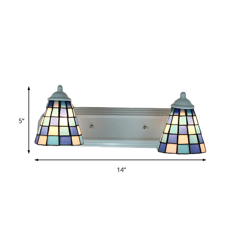 BowLift | Conical blue glass wall-mounted light baroque 2 heads wall lamp with grid pattern