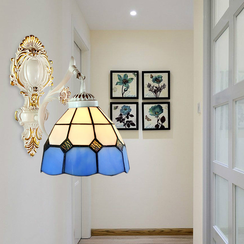 BowLift | 1 Light Dome Shaped Wall Light Retro Style Woven Glass Wall Lamp in White Finish for Hall
