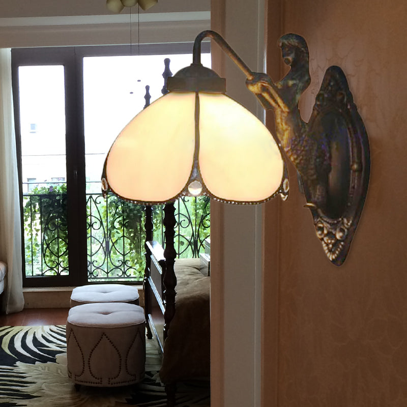 BowLift | Petal Wall Lamp Fixture Tiffany Beige Glass 1 Main Chandelier Light with Mermaid Decoration for Hallway