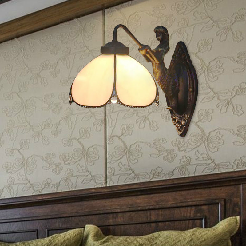 BowLift | Petal Wall Lamp Fixture Tiffany Beige Glass 1 Main Chandelier Light with Mermaid Decoration for Hallway