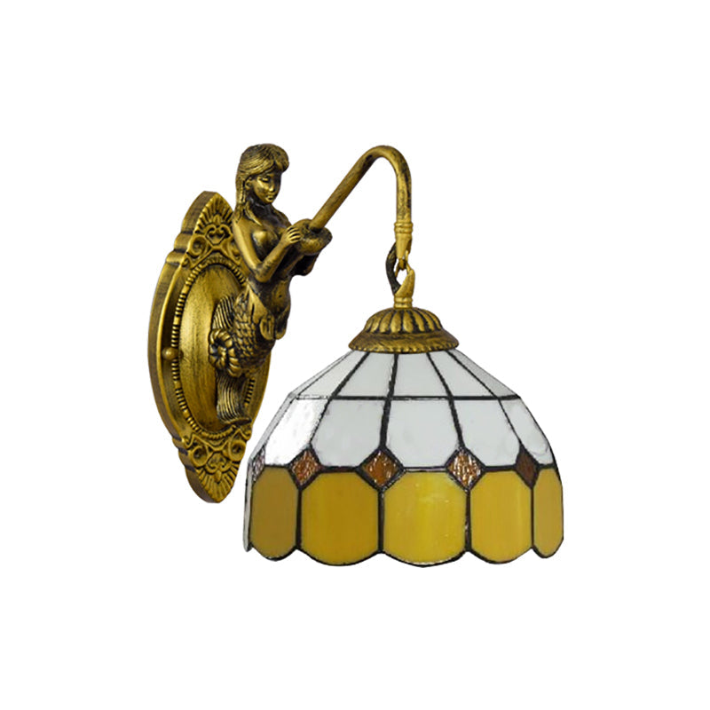 BowLift | Grit cartridges Sconce Light Baroque Yellow and White Glass 1 Head Brass Wall Mount Light