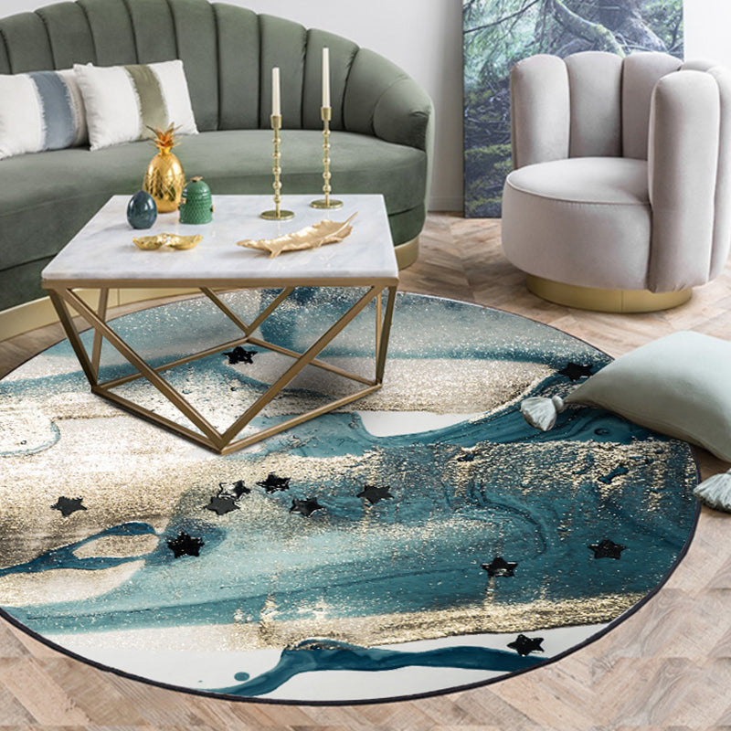 BowLift | Blue industrial carpet polyester abstract star pattern carpet pet-friendly washable non-slip carpet for the bedroom