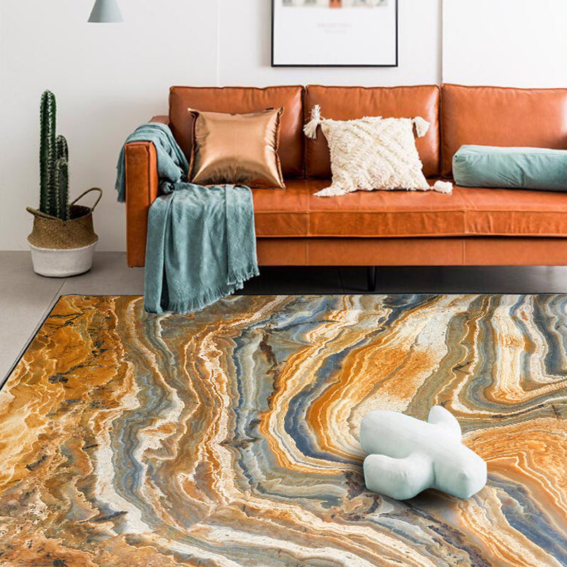 BowLift | Brown Living Room Rug Modernism Swirl Stripes Pattern Rug Synthetic Machine Washable Non-Slip Backing Rug