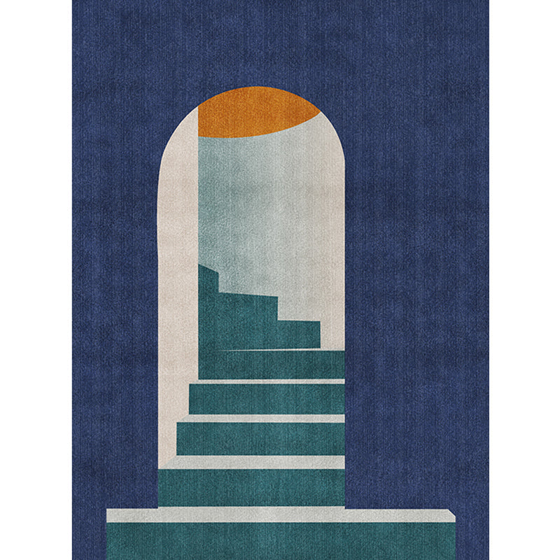 BowLift | Blue Nordic Rug Polypropylene Door Pattern Rug Pet Friendly Washable Non-Slip Rug for Bedroom