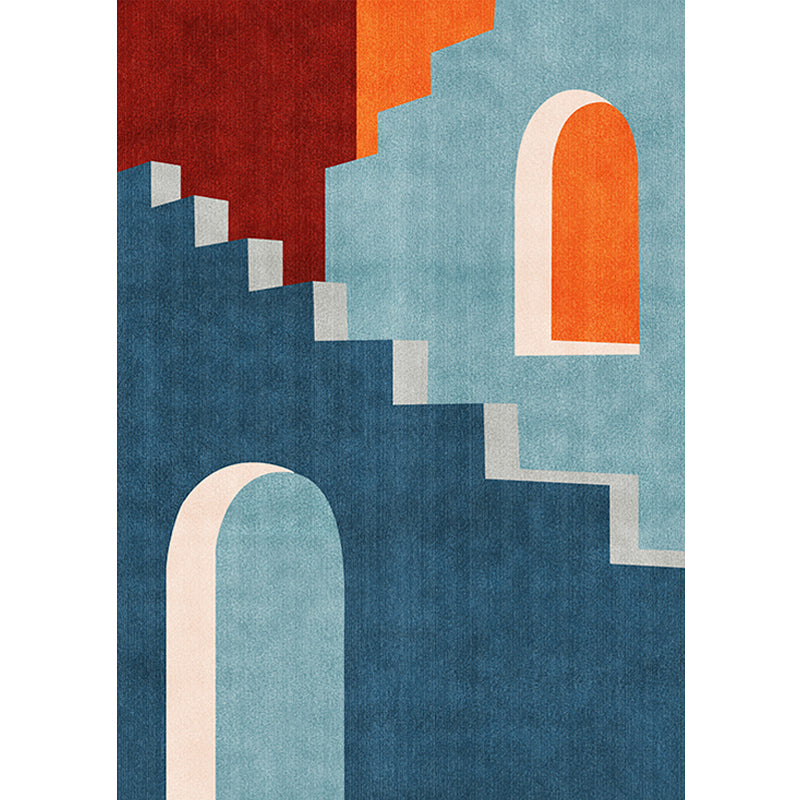 BowLift | Blue Nordic Rug Polypropylene Door Pattern Rug Pet Friendly Washable Non-Slip Rug for Bedroom