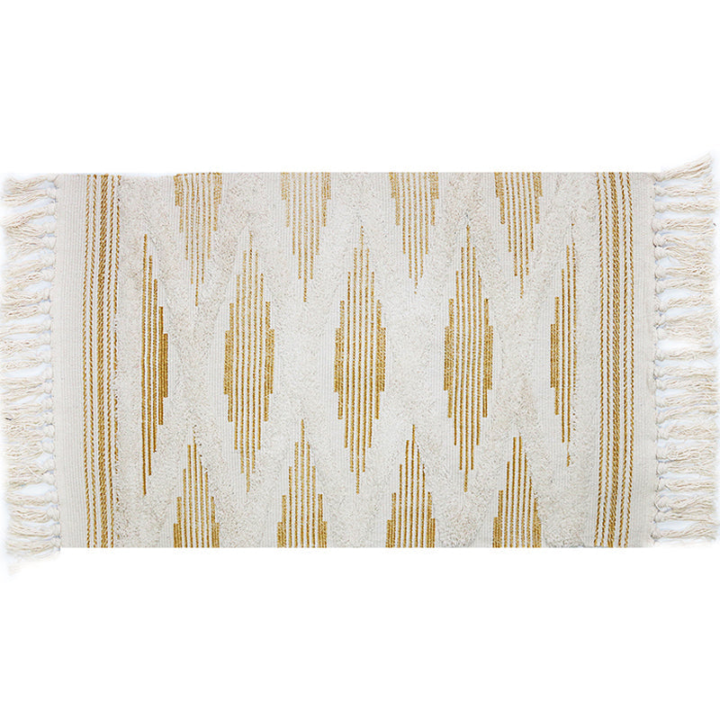 BowLift | Yellow and gray bedroom carpet southwestern striped pattern carpet cotton non-slip backing washable area rug