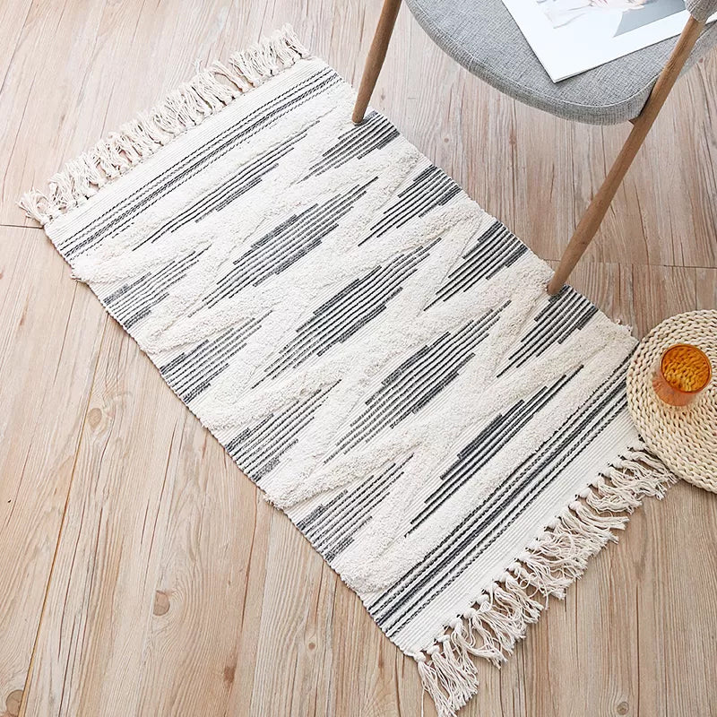 BowLift | Yellow and gray bedroom carpet southwestern striped pattern carpet cotton non-slip backing washable area rug