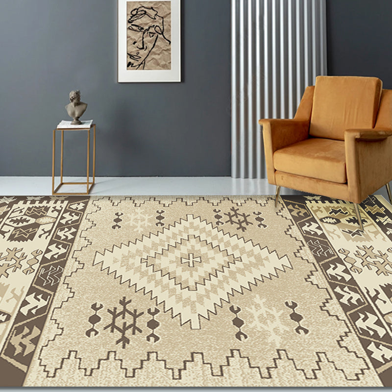 BowLift | Brown and Blue Bohemian Rug Synthetic Tribal Diamond Pattern Rug Pet-Friendly Washable Non-Slip Rug for Decoration