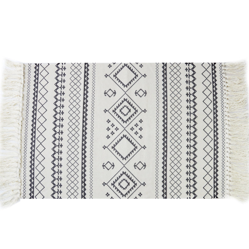 BowLift | White and blue bedroom rug southwest tribal pattern rug cotton non-slip back washable area rug