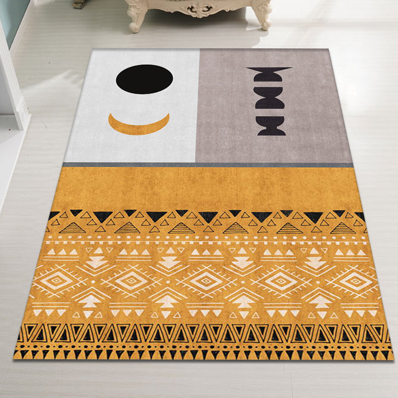 BowLift | Yellow tribal pattern area rug polyester southwestern rug washable non-slip back rug for the study