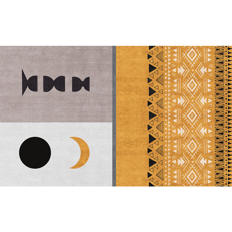 BowLift | Yellow tribal pattern area rug polyester southwestern rug washable non-slip back rug for the study