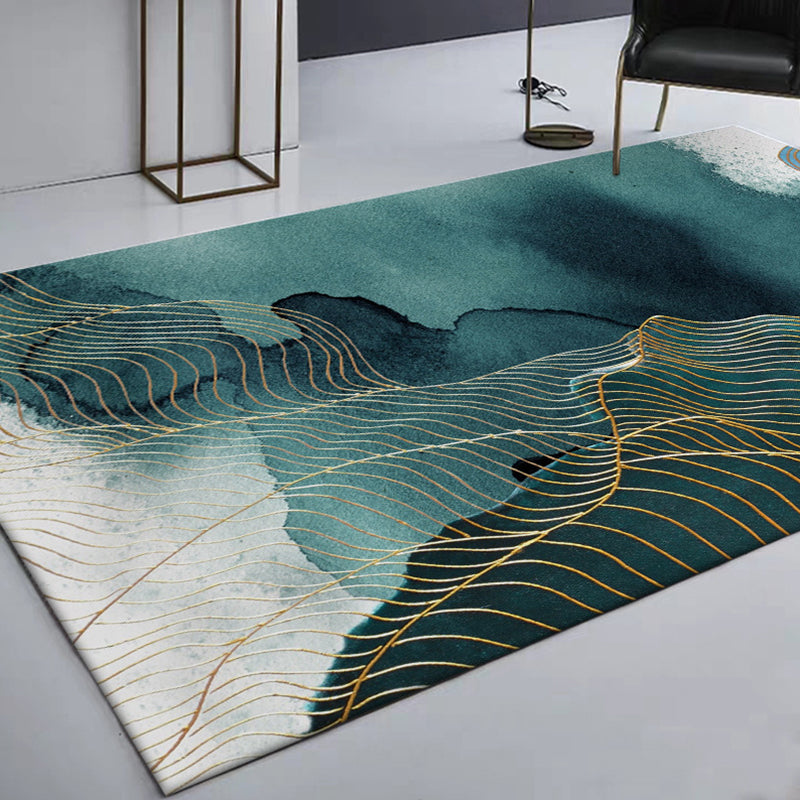 BowLift | Creative Green Industrial Carpet Polyester Abstract Swirl Striped Pattern Carpet Washable Non-Slip Backing Pet-Friendly Carpet for Decoration