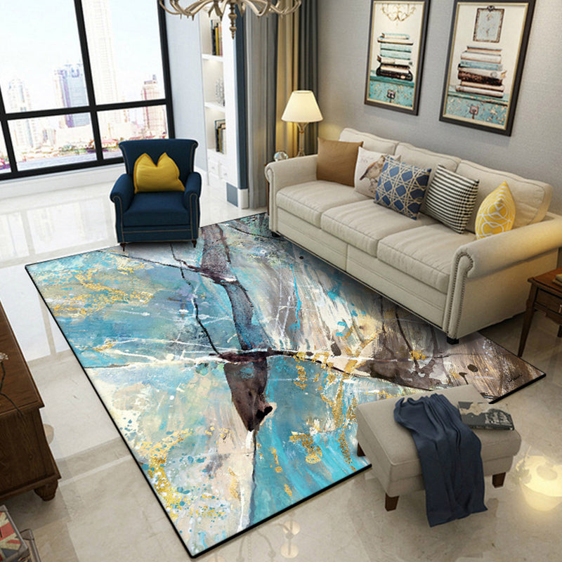 BowLift | Aesthetic Abstract Watercolor Pattern Rug Blue Simple Rug Polyester Washable Non-Slip Pet-Friendly Area Rug for the Living Room