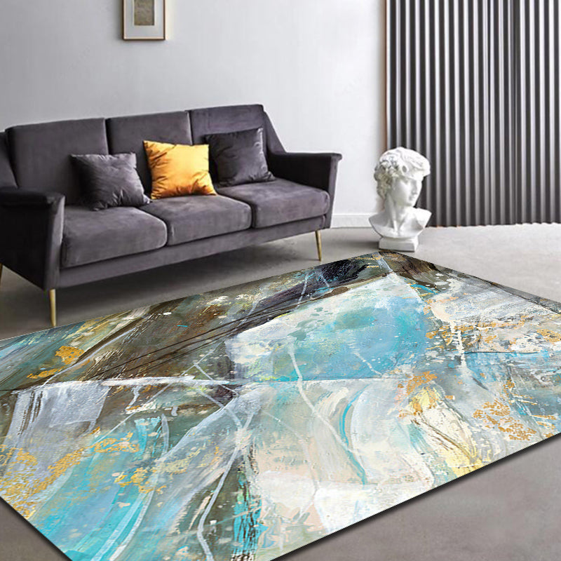 BowLift | Aesthetic Abstract Watercolor Pattern Rug Blue Simple Rug Polyester Washable Non-Slip Pet-Friendly Area Rug for the Living Room