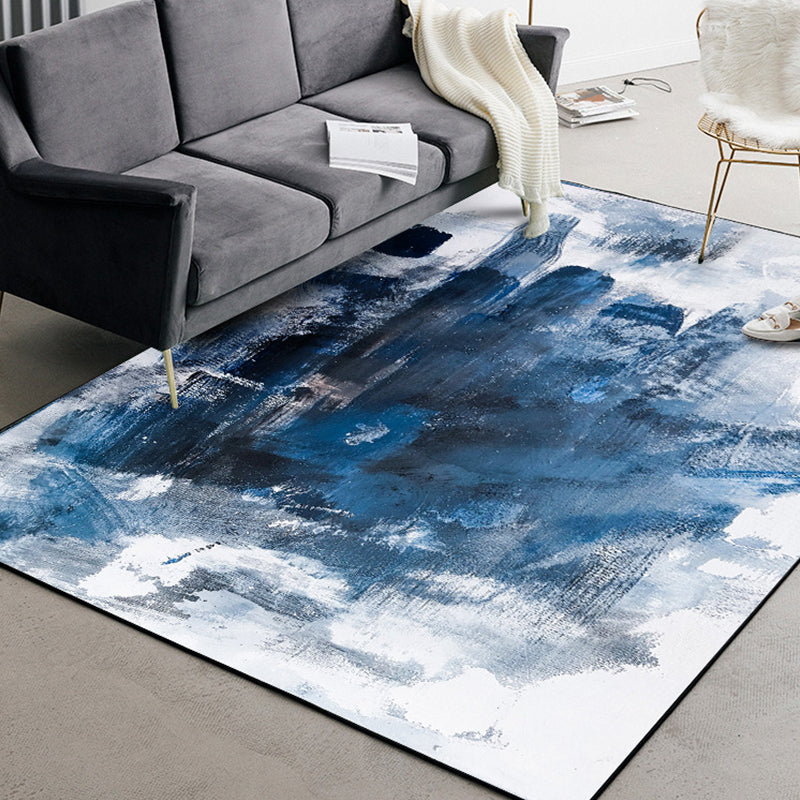 BowLift | Blue Living Room Rug Modernism Brush Stroke Pattern Rug Polyester Machine Washable Non-Slip Back Rug