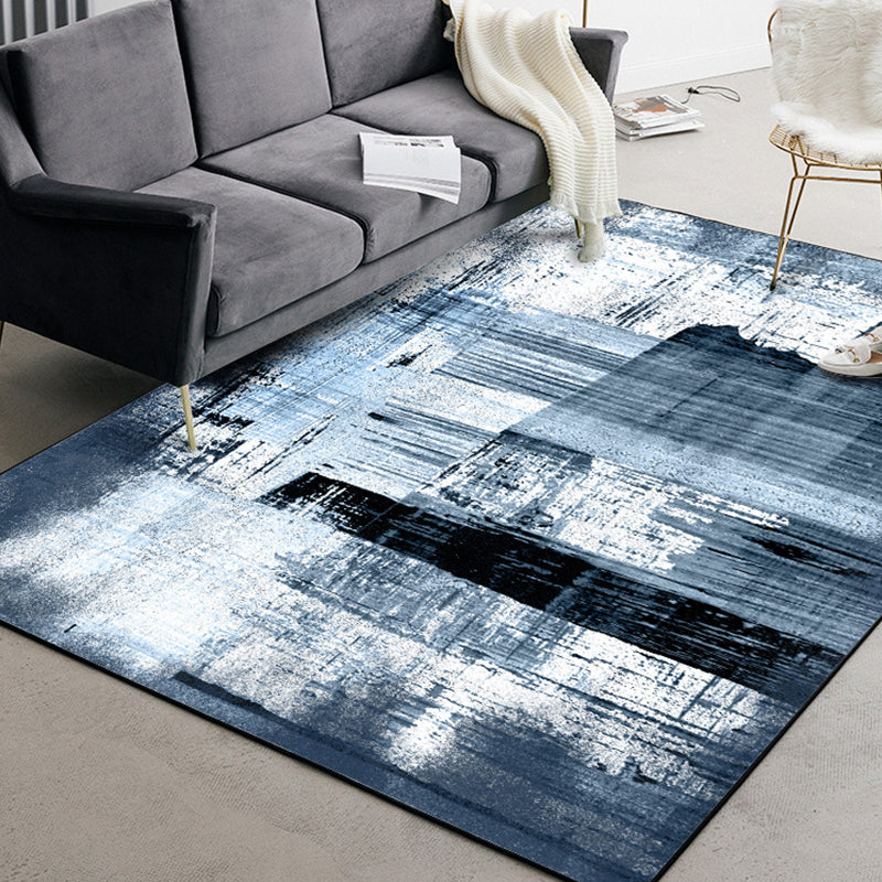 BowLift | Blue Living Room Rug Modernism Brush Stroke Pattern Rug Polyester Machine Washable Non-Slip Back Rug