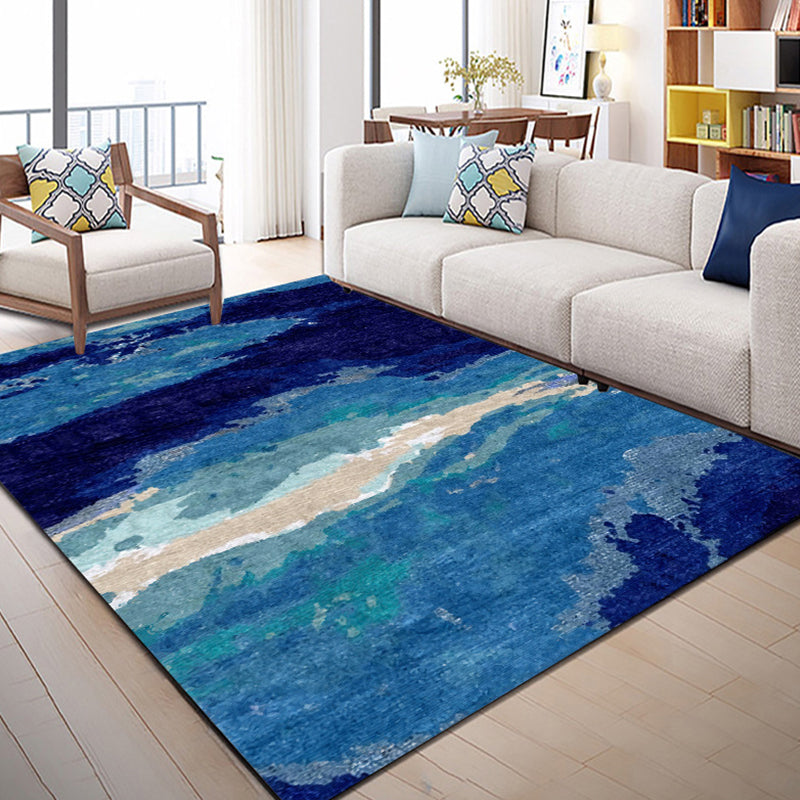 BowLift | Contemporary Area Rug Blue Abstract Carpet Polyester Washable Non-Slip Pet Friendly Area Rug