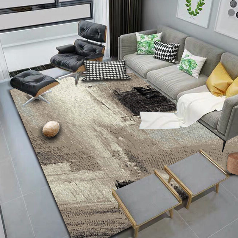 BowLift | Brown Study Rug Industrial Abstract Area Rug Polyester Machine Washable Non-Slip Back Zone Rug