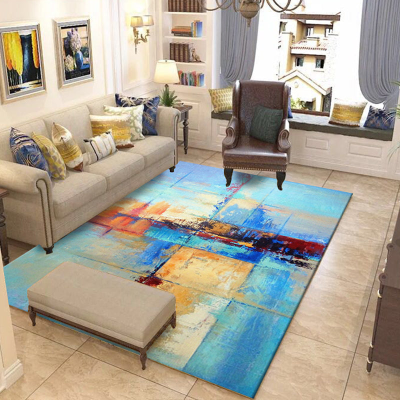 BowLift | Green and Blue Industrial Area Rug Polyester Abstract Rug Pet-Friendly Washable Non-Slip Carpet for Bedroom