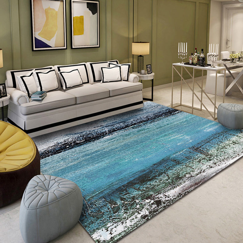 BowLift | Green and Blue Industrial Area Rug Polyester Abstract Rug Pet-Friendly Washable Non-Slip Carpet for Bedroom