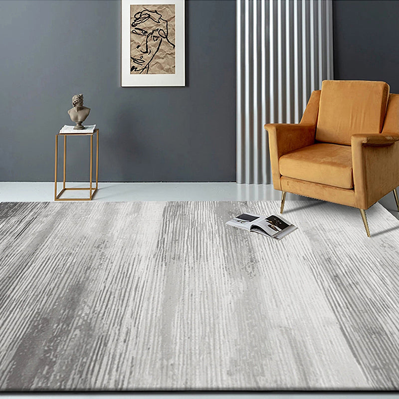 BowLift | Industry Abstract Area Rug Silver Gray Polyester Carpet Non-Slip Pet Friendly Washable Rug for Living Room