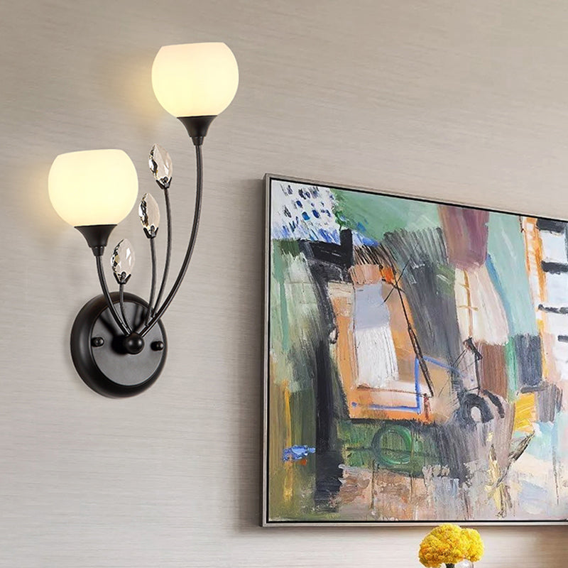 BowLift | Black 1/2-Bulbs Wall Light Simplicity Satinated White Glass Bowl Wall Mounted Lamp