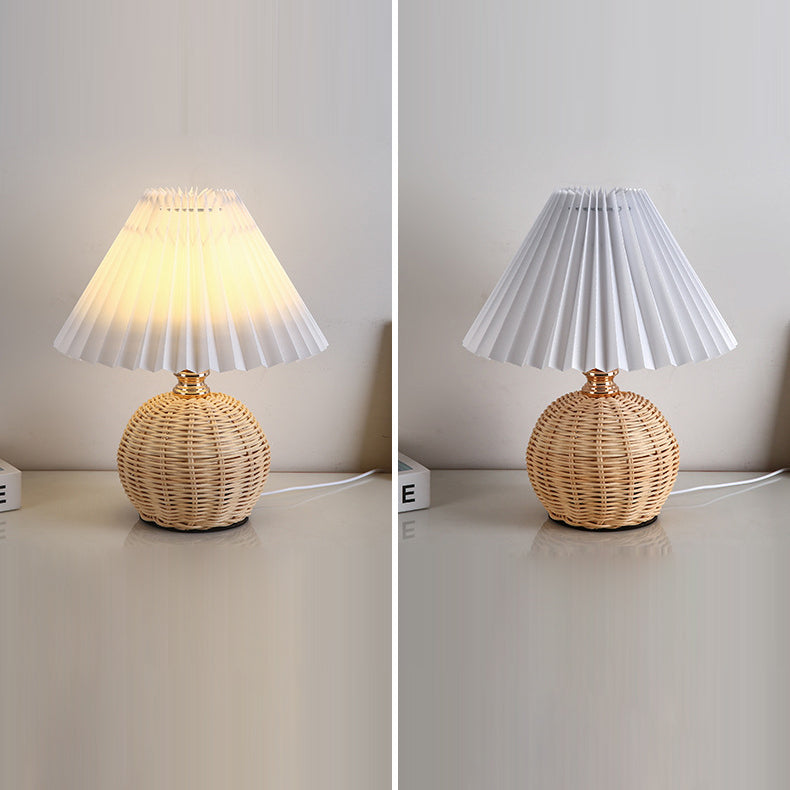 BowLift | RattaLume Nordic LED Table Lamp | Woven Rattan & Foldable Fabric Shade | Mood Light | Decor for the Bedroom