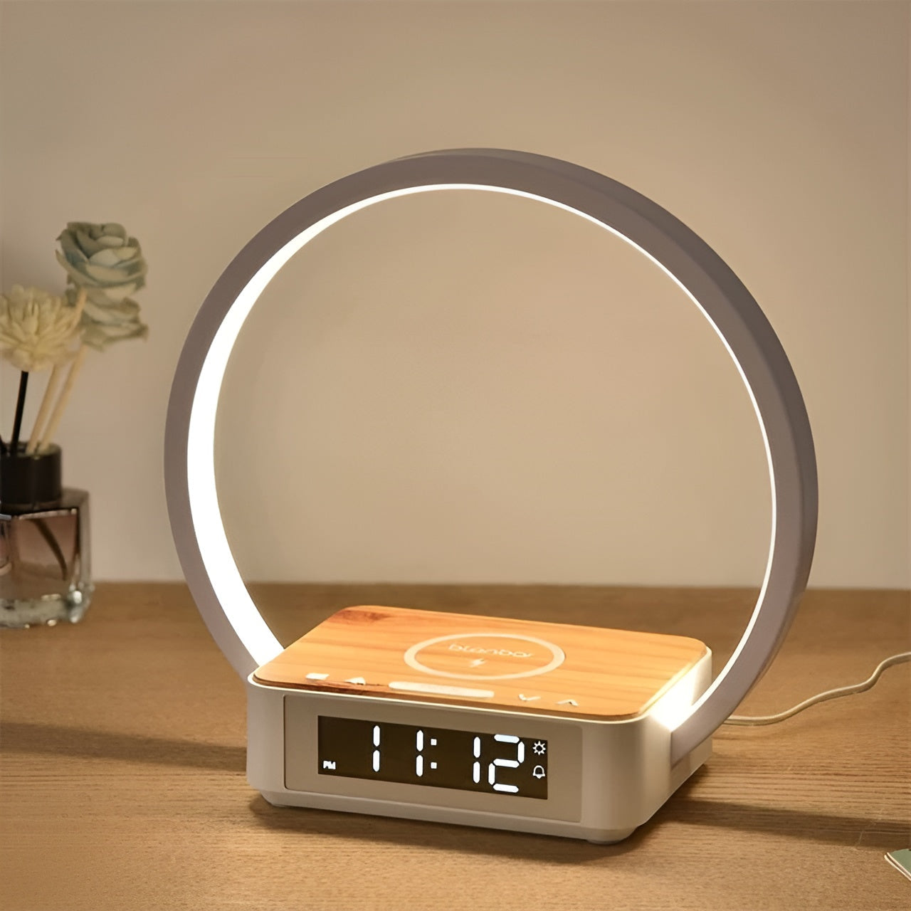 BowLift | GlowMax 3-in-1 LED Table Lamp – Wireless Charger, Alarm Clock & Touch Control