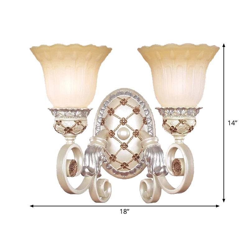 BowLift | French Country Blossom Wall Lamp 1/2-Light Opal Glass Wall Lighting Idea with Curved Arm in Gold