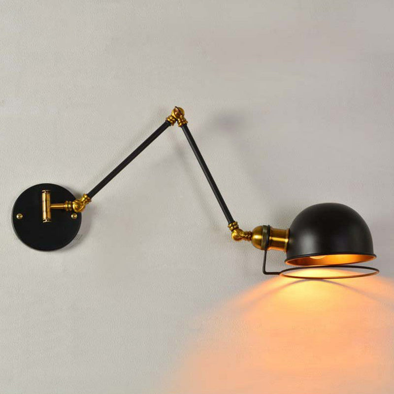 BowLift | Bowl Restaurant Adjustable Wall Lamp Vintage Metal Single Black Wall-Mounted Lamp with Wire Protection, 4"+4"/8"+8"/12"+6" Width