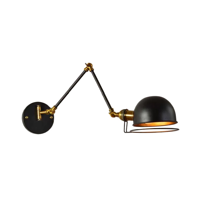 BowLift | Bowl Restaurant Adjustable Wall Lamp Vintage Metal Single Black Wall-Mounted Lamp with Wire Protection, 4"+4"/8"+8"/12"+6" Width