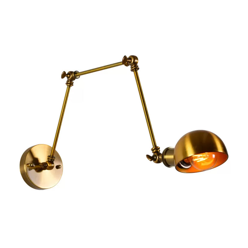 BowLift | Adjustable 3-Joint Arm Iron Wall Lighting Vintage 1 Bulb Studio Wall Mount Light with Dome Shade in Gold