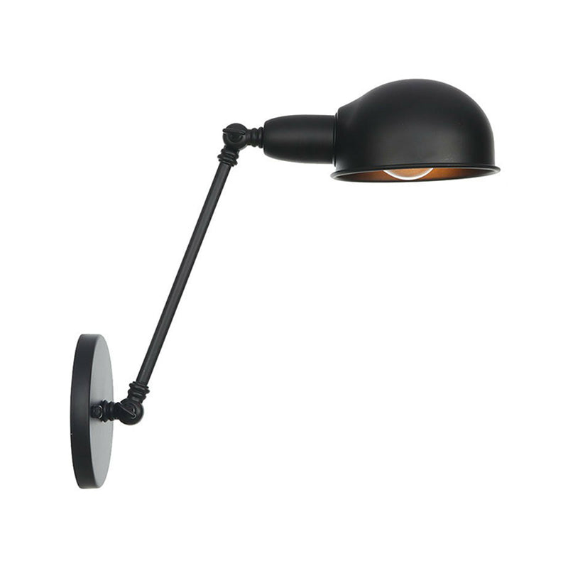 BowLift | Industrial Dome-Shaped Wall Lamp Kit Single Bulb Iron Wall Mount Lighting Fixture with Swing Arm in Black, 6"+6"/12"+6" W