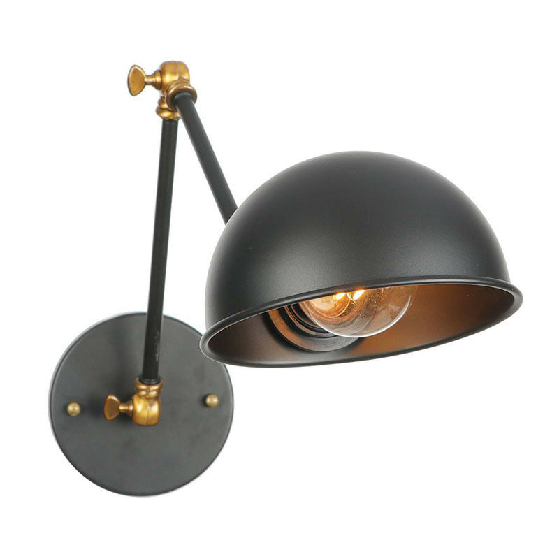 BowLift | Industrial Dome-Shaped Wall Lamp Kit Single Bulb Iron Wall Mount Lighting Fixture with Swing Arm in Black, 6"+6"/12"+6" W