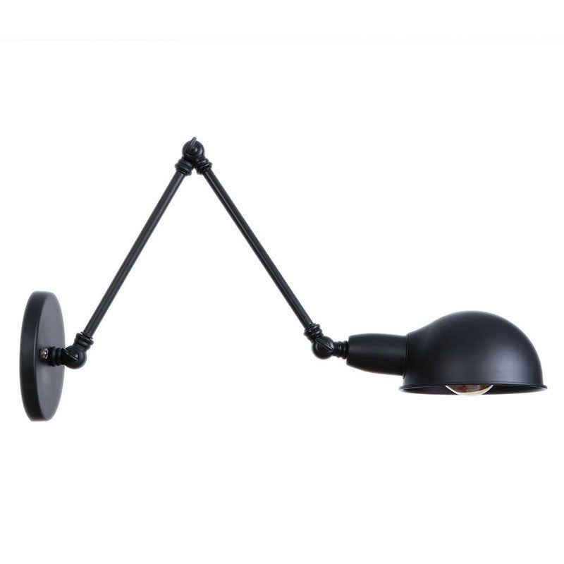 BowLift | Industrial Dome-Shaped Wall Lamp Kit Single Bulb Iron Wall Mount Lighting Fixture with Swing Arm in Black, 6"+6"/12"+6" W
