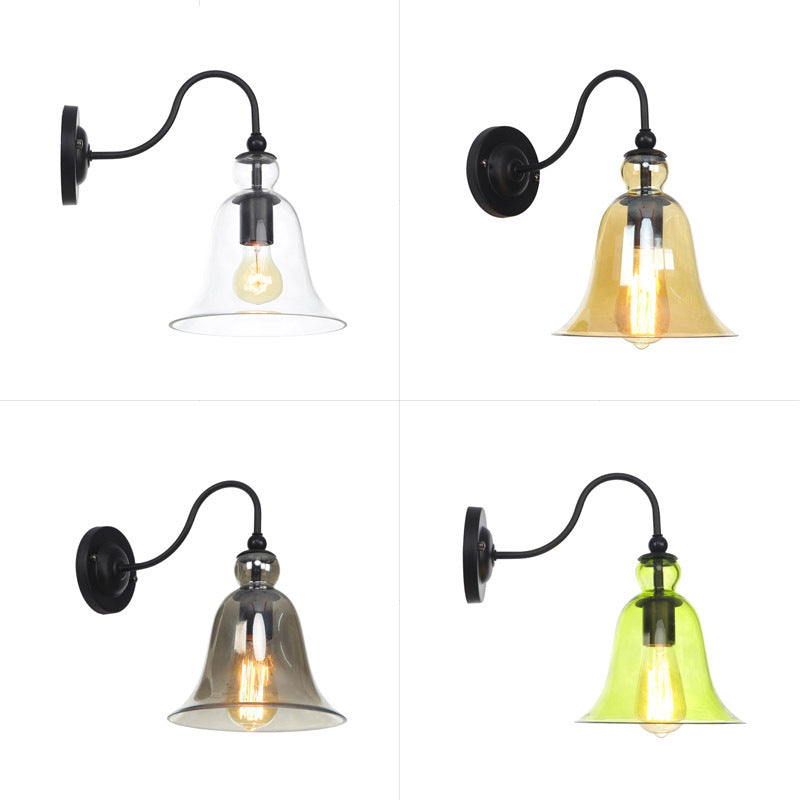 BowLift | Green/Clear/Amber Glass Carillon Wall Lamp Loft 1 Bulb Living Room Gooseneck Wall Mounted Lamp in Black