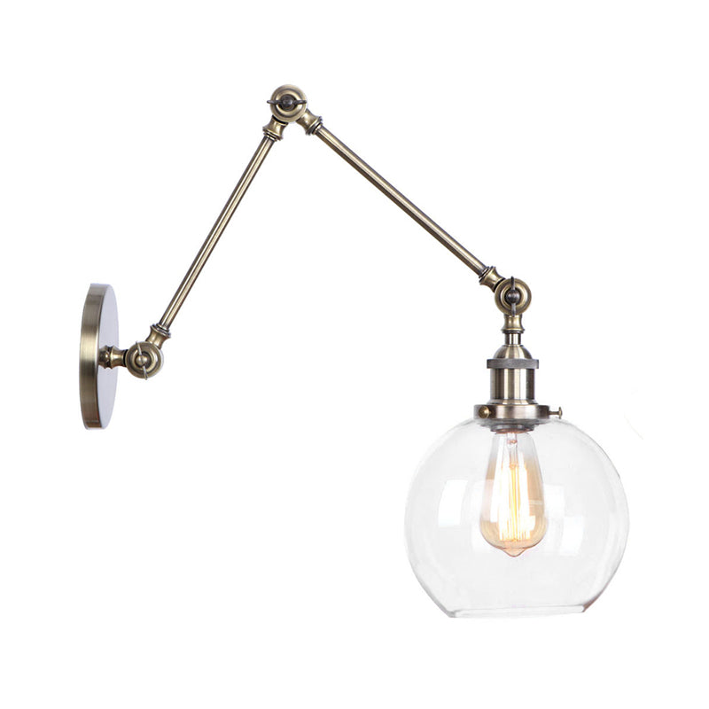 BowLift | 1-Light Clear Glass Wall Light Fixture Aged Brass/Bronze Swing Arm Wall Lamp with Bell/Ball Clear Glass Shade