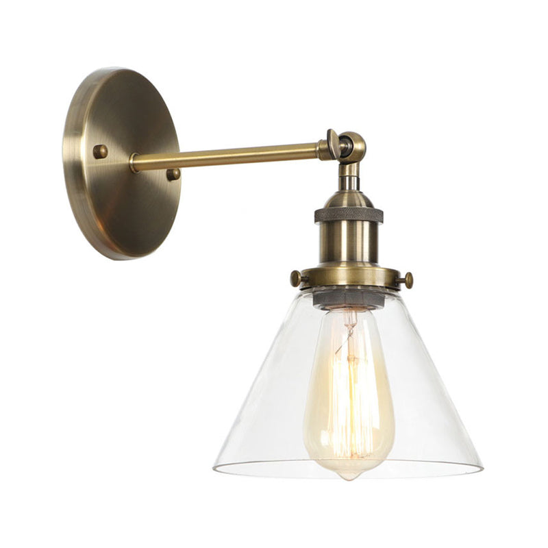 BowLift | Brass Cone/Bell Swing Shade Wall Lamp Industrial Clear Glass Single Dining Room Wall Mount Light