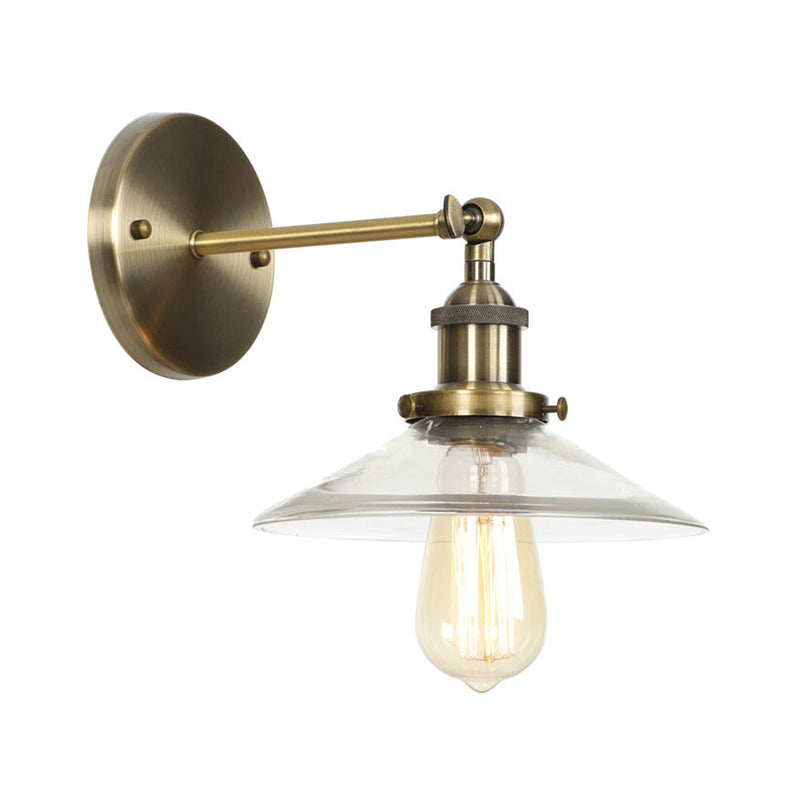BowLift | Brass Cone/Bell Swing Shade Wall Lamp Industrial Clear Glass Single Dining Room Wall Mount Light