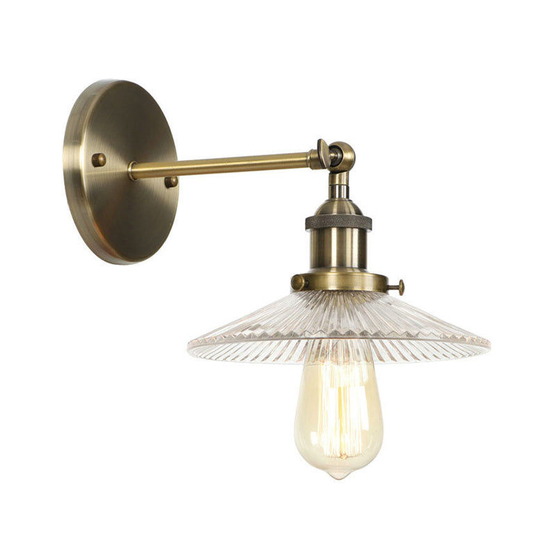 BowLift | Brass Cone/Bell Swing Shade Wall Lamp Industrial Clear Glass Single Dining Room Wall Mount Light